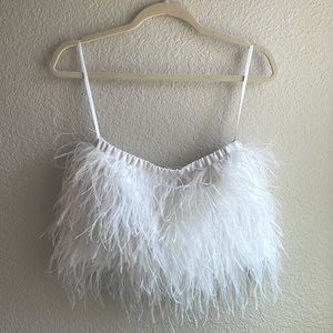 White ostrich feather tube crop top
